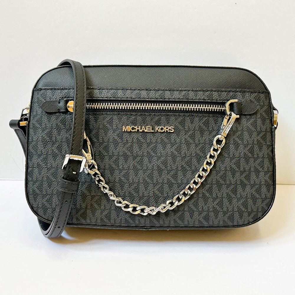 Michael Kors Jet Set Item Chain Shoulder Crossbody Bag MK Signature Black